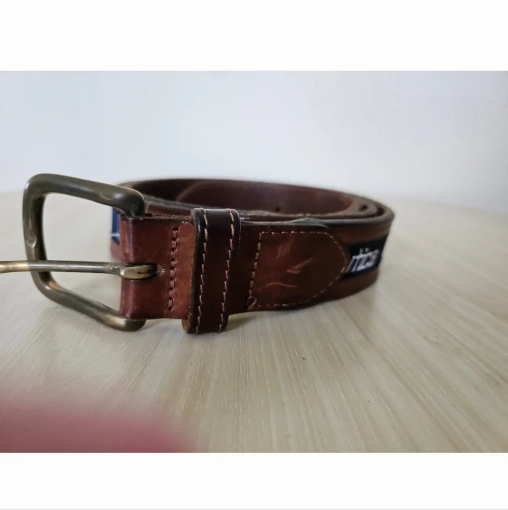 Nautica Men's Leather Belt With Logo Ribbon Made in Turkey Size 38.